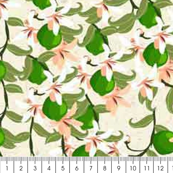 Tissu Stof Fabrics - Citronella Bloom - Citrons Vert et fleurs - Par 10 cm - Photo n°3