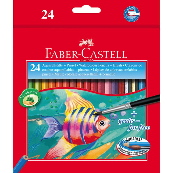 Etui de 24 crayons de couleur aquarellable + pinceau Faber-Castell - Photo n°1