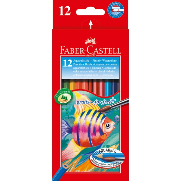Etui de 12 crayons de couleur aquarellable + pinceau Faber-Castell - Photo n°1