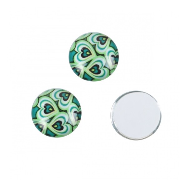 Cabochons en verre 12 mm rond motif vert x 5 - Photo n°2