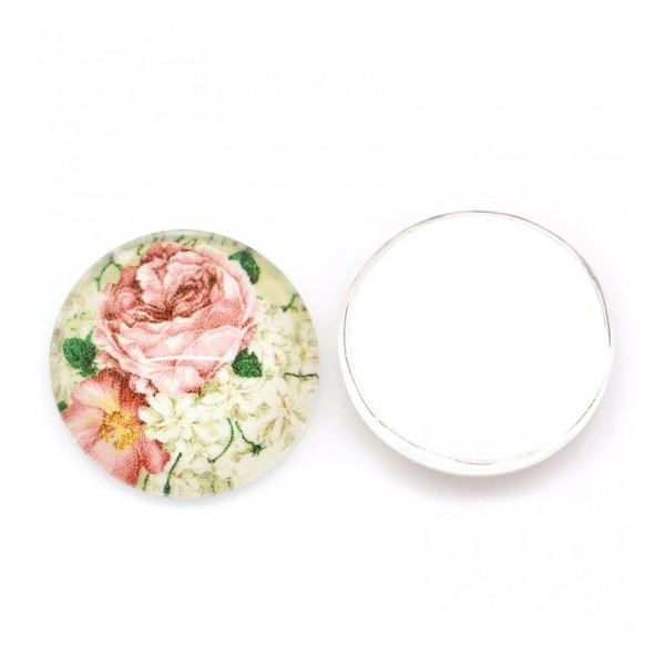Cabochons en verre 16 mm motif fleurs roses x 2 - Photo n°2