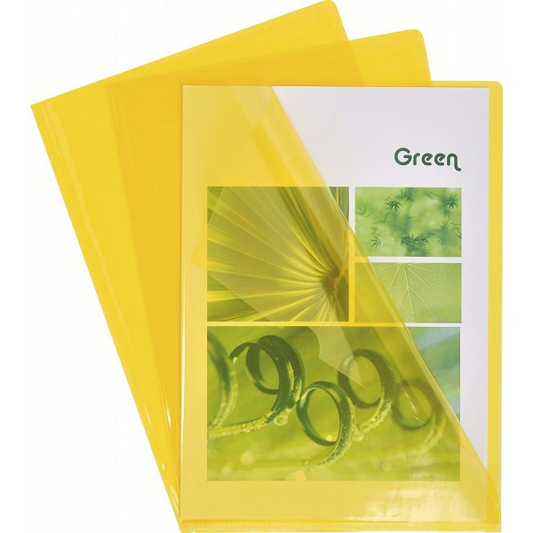 Boîte de 100 pochettes coins A4 lisse jaune plastique Exacompta - Photo n°1