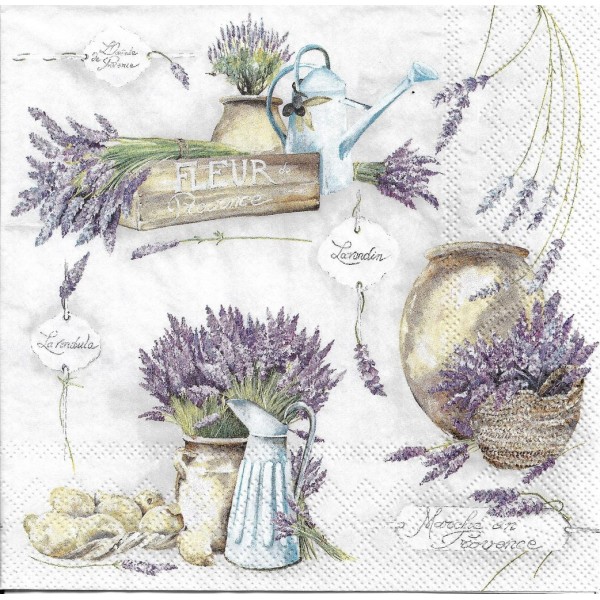 4 Serviettes en papier Fleurs de Provence Lavande Format Lunch Decoupage Decopatch 13315930 Ambiente - Photo n°1