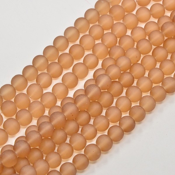 Perles en verre givré 6 mm marron clair x 25 - Photo n°2