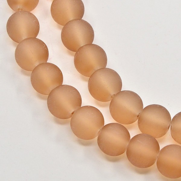 Perles en verre givré 6 mm marron clair x 25 - Photo n°1