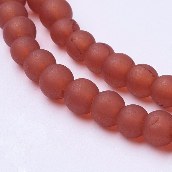 Perles en verre givré 6 mm rouge foncé x 25 - Photo n°1