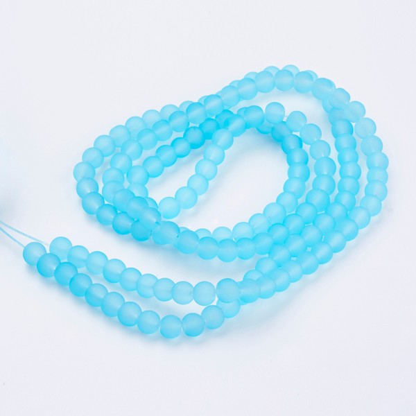 Perles en verre givré 6 mm bleu ciel x 25 - Photo n°2