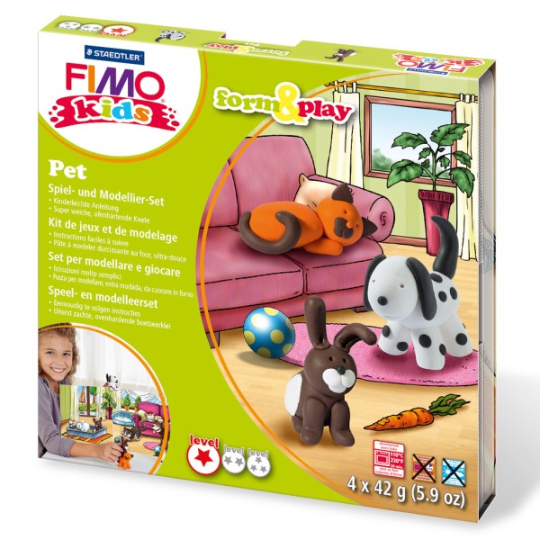 Coffret Fimo Kids, animaux, 4 pains à modeler et accessoires, kit créatif enfant - Photo n°1