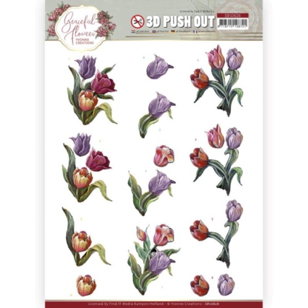 Carte 3D prédéc. - SB10626 - Fleurs Gracieuses - Tulipes colorées - Photo n°1