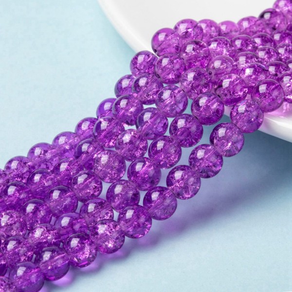 Perles en verre craquelé 8 mm violet x 20 - Photo n°1