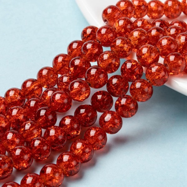 Perles en verre craquelé 8 mm rouge x 20 - Photo n°1
