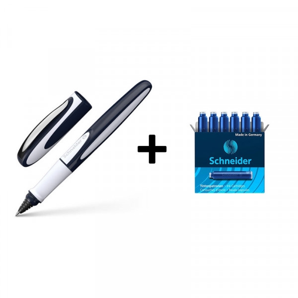 Lot stylo roller rechargeable Ray + Boîte de 6 cartouches bleu - Schneider - Photo n°1