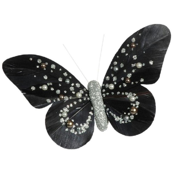 Pince papillon perle noir/argent x2 - Photo n°1