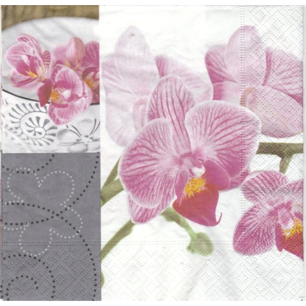 4 Serviettes en papier Orchidées Format Lunch Decoupage Decopatch 21727 Paper+Design - Photo n°1