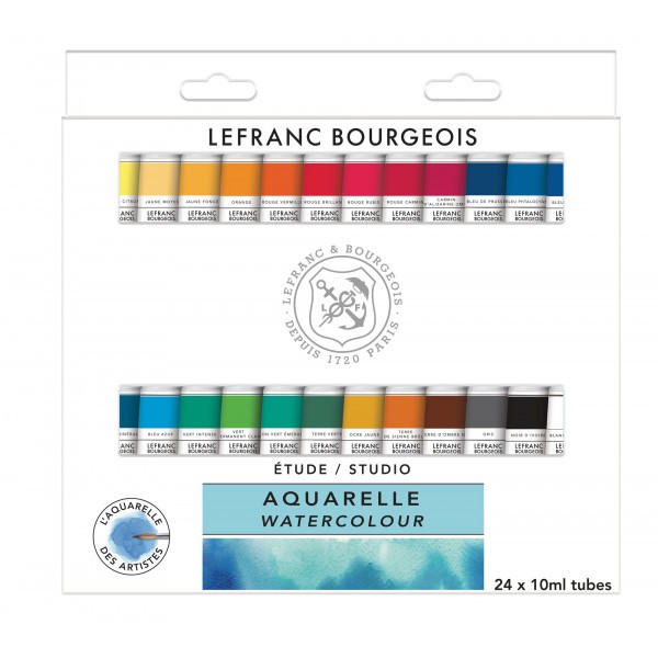 24 tubes de peinture aquarelle - Etude Studio - Lefranc Bourgeois - 10ml - Photo n°1
