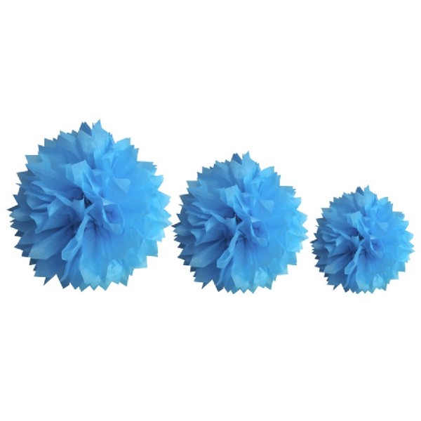 Pompon papier de soie, lot de 3 (20,30 et40cm) Turquoise - Photo n°1