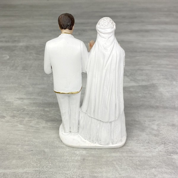 Figurine couple de mariés oriental, hauteur 13,5 cm, mariage religieux, femme voilée et tenue tradit - Photo n°4