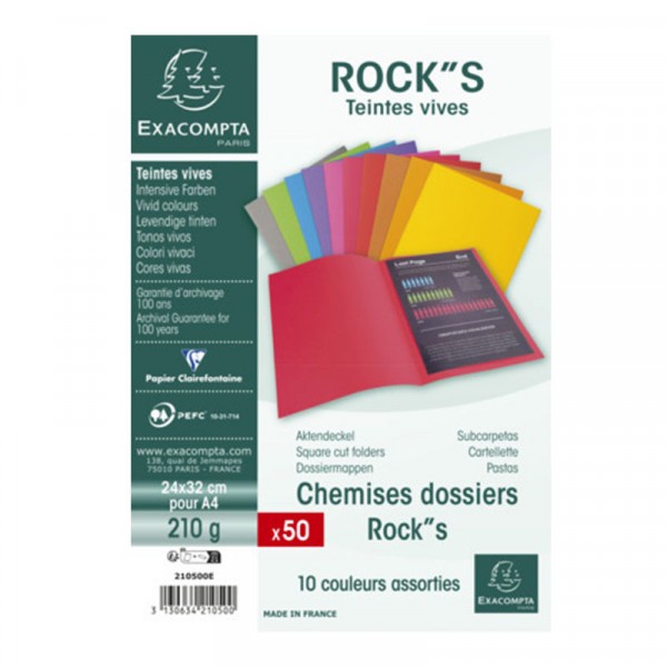 Paquet de 50 chemises - 24 x 32 cm - 210g - Rock's - Couleurs assorties - Exacompta - Photo n°2