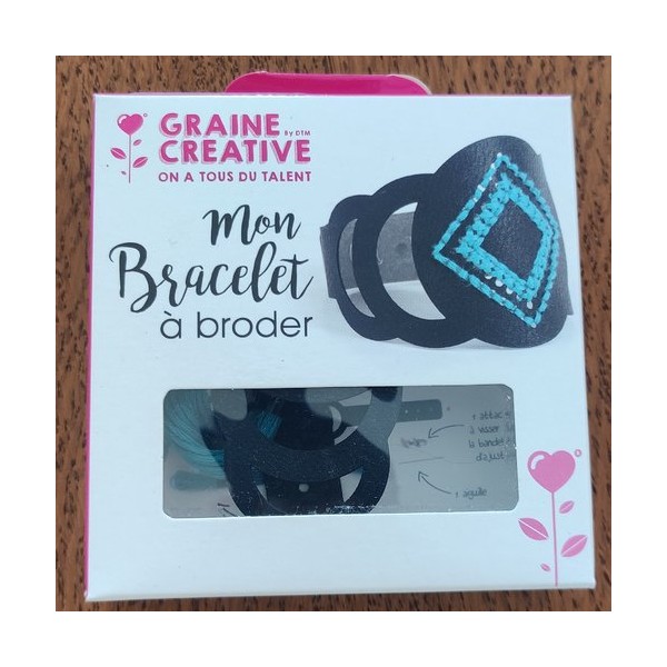 Kit bracelet à broder lune et losange noir - aspect cuir - Photo n°1