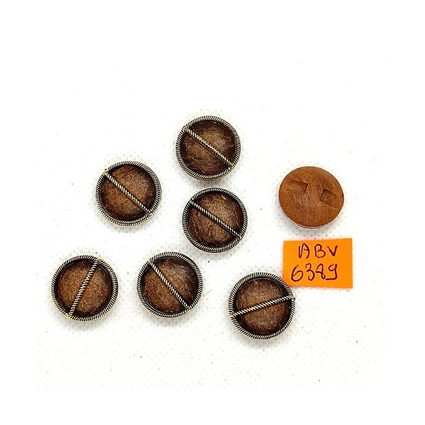 7 Boutons en résine marron et doré - 18mm - ABV6389 - Photo n°1