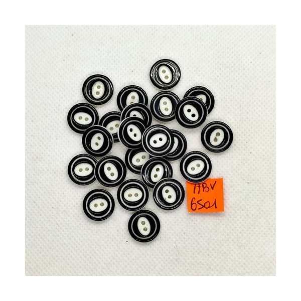 23 Boutons en résine noir et blanc - 14mm - ABV6501 - Photo n°1