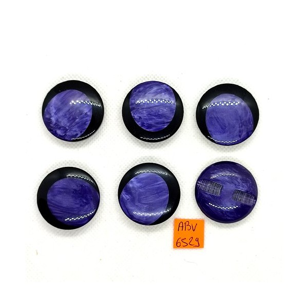 6 Boutons en résine violet/bleu et noir - 30mm - ABV6529 - Photo n°1