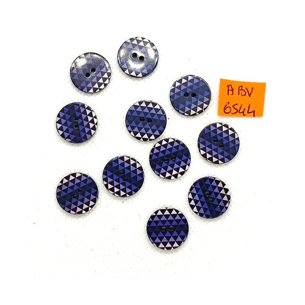 10 Boutons en résine géométrique bleu noir blanc 10mm - ABV6544 - Photo n°1