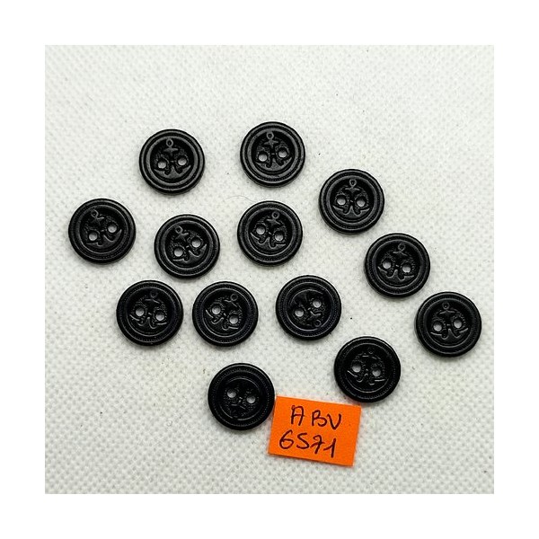 13 Boutons en résine noir - une ancre - 15mm - ABV6571 - Photo n°1