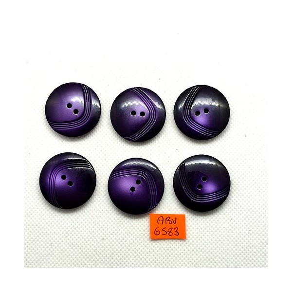 5 Boutons en résine violet et noir - 28mm - ABV6583 - Photo n°1