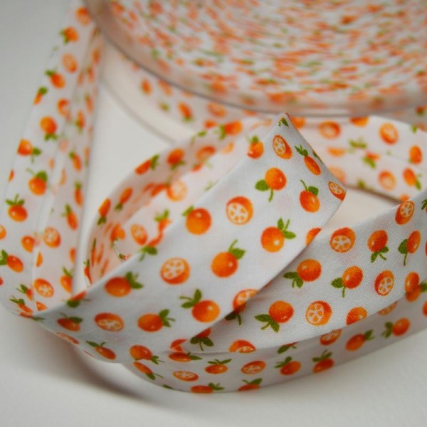 Biais couture replié 2cm en coton, motif orange fond blanc (au mètre) - monpatroncouture - Photo n°1