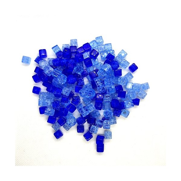 Lot de 120 perles en verre craquelé - cube - bleu - 8mm - Photo n°1