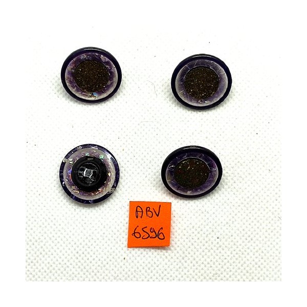 4 Boutons en résine transparent violet et doré - 21mm - ABV6596 - Photo n°1