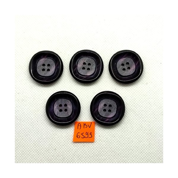 5 Boutons en résine - reflet violet et gris - 28mm - ABV6599 - Photo n°1
