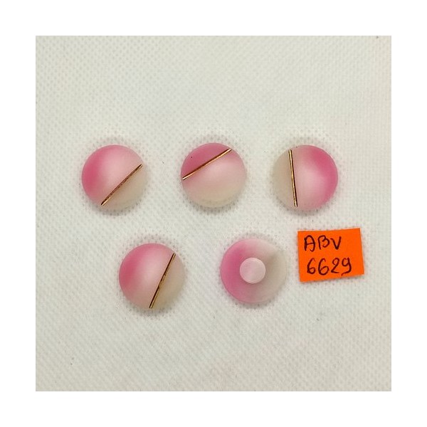 5 Boutons en résine blanc rose et liserai doré - 18mm - ABV6629 - Photo n°1