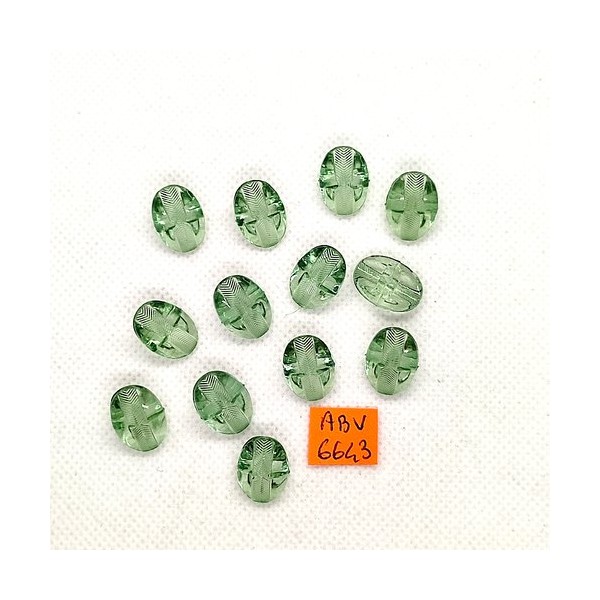 13 Boutons en résine vert transparent - 11x15mm - ABV6643 - Photo n°1