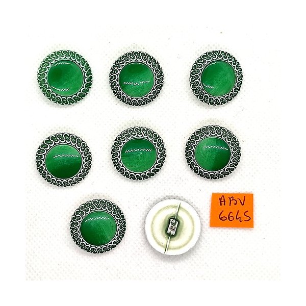 8 Boutons en résine vert et blanc- 22mm - ABV6645 - Photo n°1