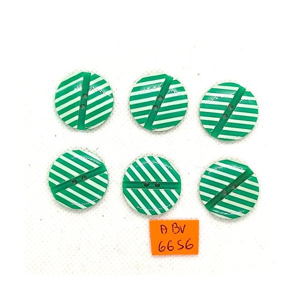 6 Boutons en résine vert et blanc - 22mm - ABV6656 - Photo n°1