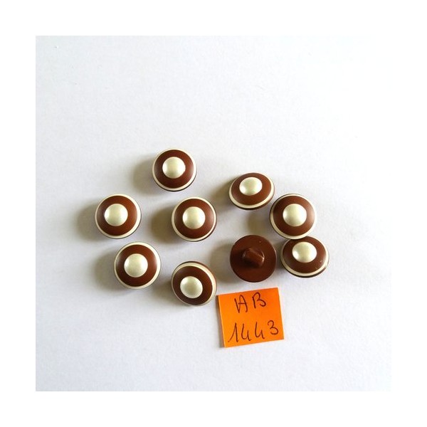 9 Boutons en résine marron et blanc - 15mm - AB1443 - Photo n°1