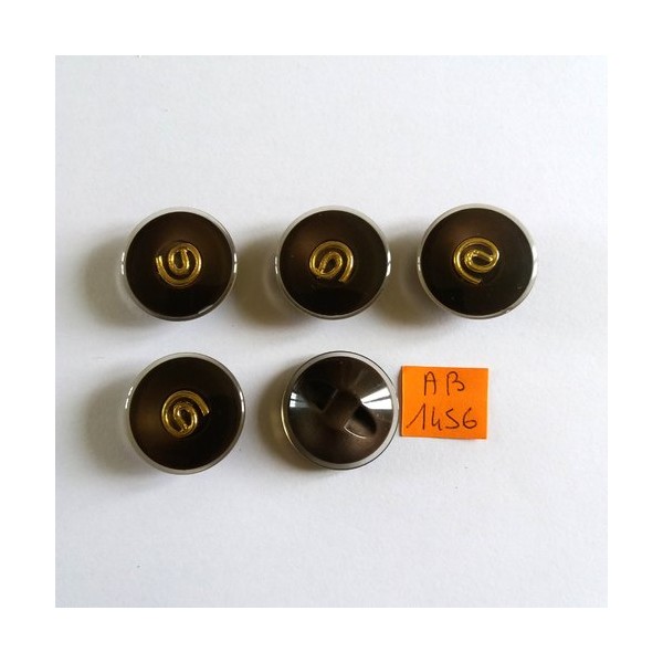 5 Boutons en résine marron doré et transparent - 27mm - AB1456 - Photo n°1