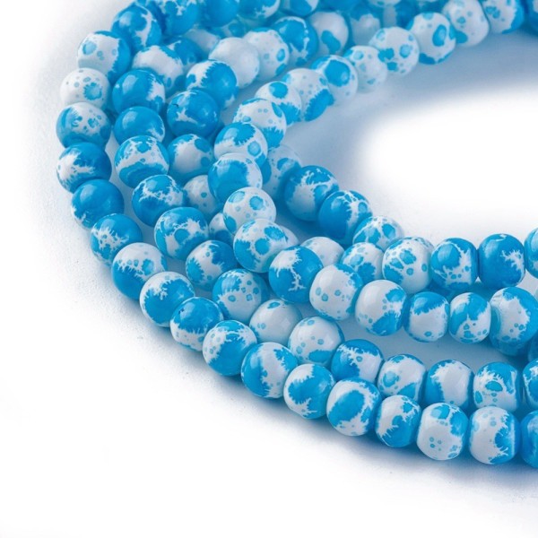 Perles en verre 4 mm blanches taches bleues x 50 - Photo n°2