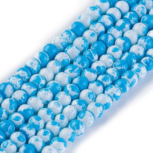 Perles en verre 4 mm blanches taches bleues x 50 - Photo n°1
