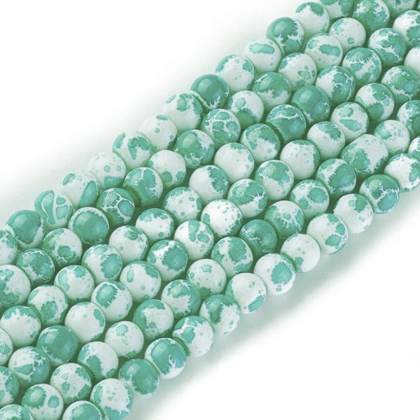 Perles en verre 4 mm blanches taches vertes  x 50 - Photo n°1