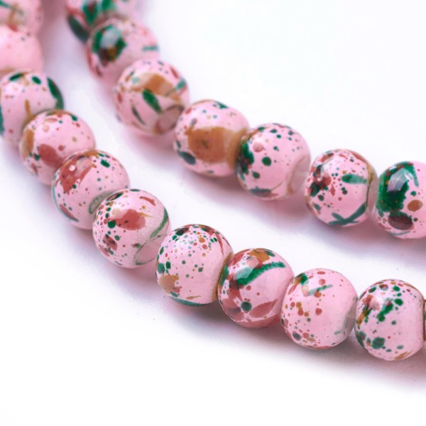 Perles en verre 4 mm roses taches multicolores x 50 - Photo n°2