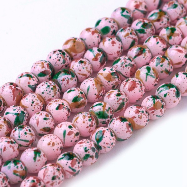 Perles en verre 4 mm roses taches multicolores x 50 - Photo n°1