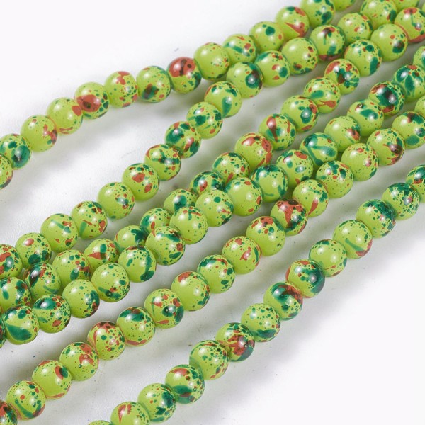 Perles en verre 4 mm vert clair taches multicolores x 50 - Photo n°1