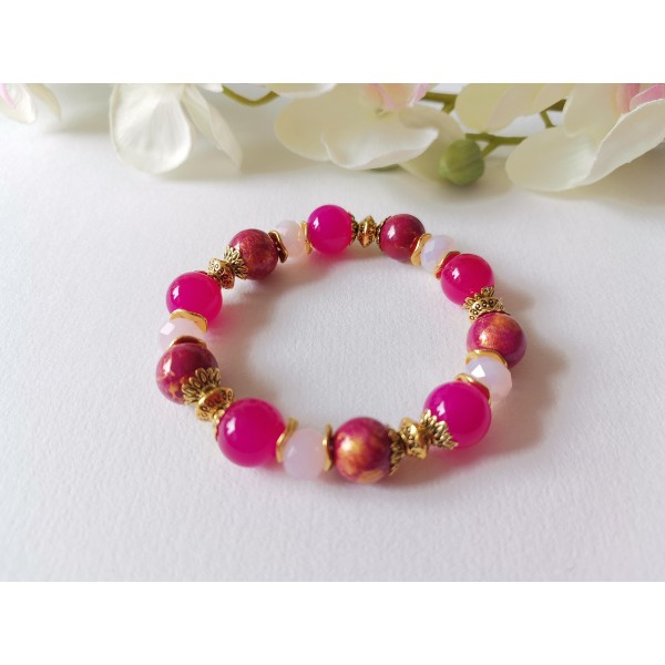 Kit bracelet fil élastique perles jade prune - Photo n°3