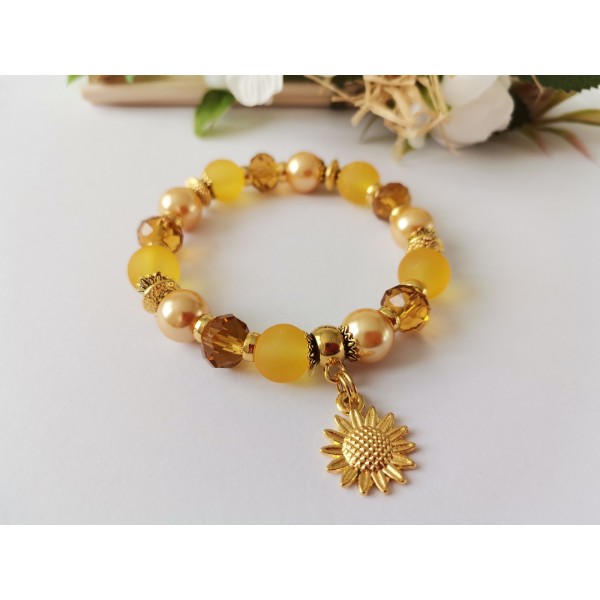 Kit bracelet fil élastique perles en verre jaune et ambre - Photo n°3