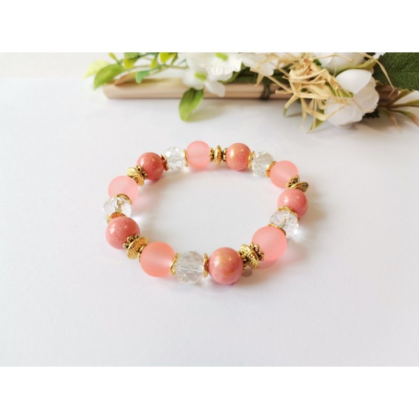 Kit bracelet fil élastique perles jade saumon - Photo n°3
