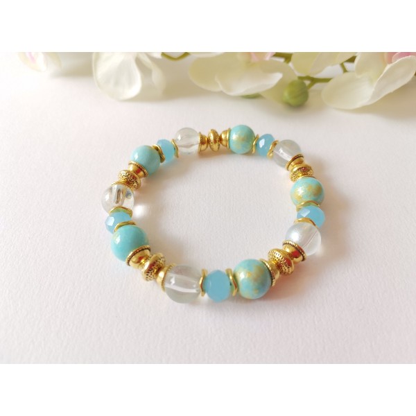 Kit bracelet fil élastique perles jade bleu ciel - Photo n°3