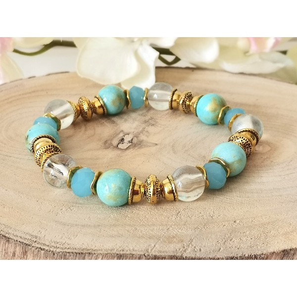 Kit bracelet fil élastique perles jade bleu ciel - Photo n°1